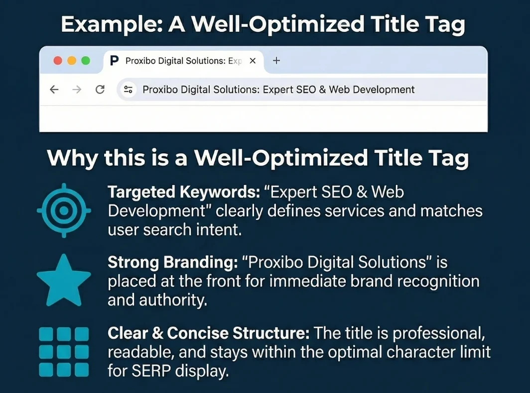 Breakdown of a well-optimized SEO title tag.