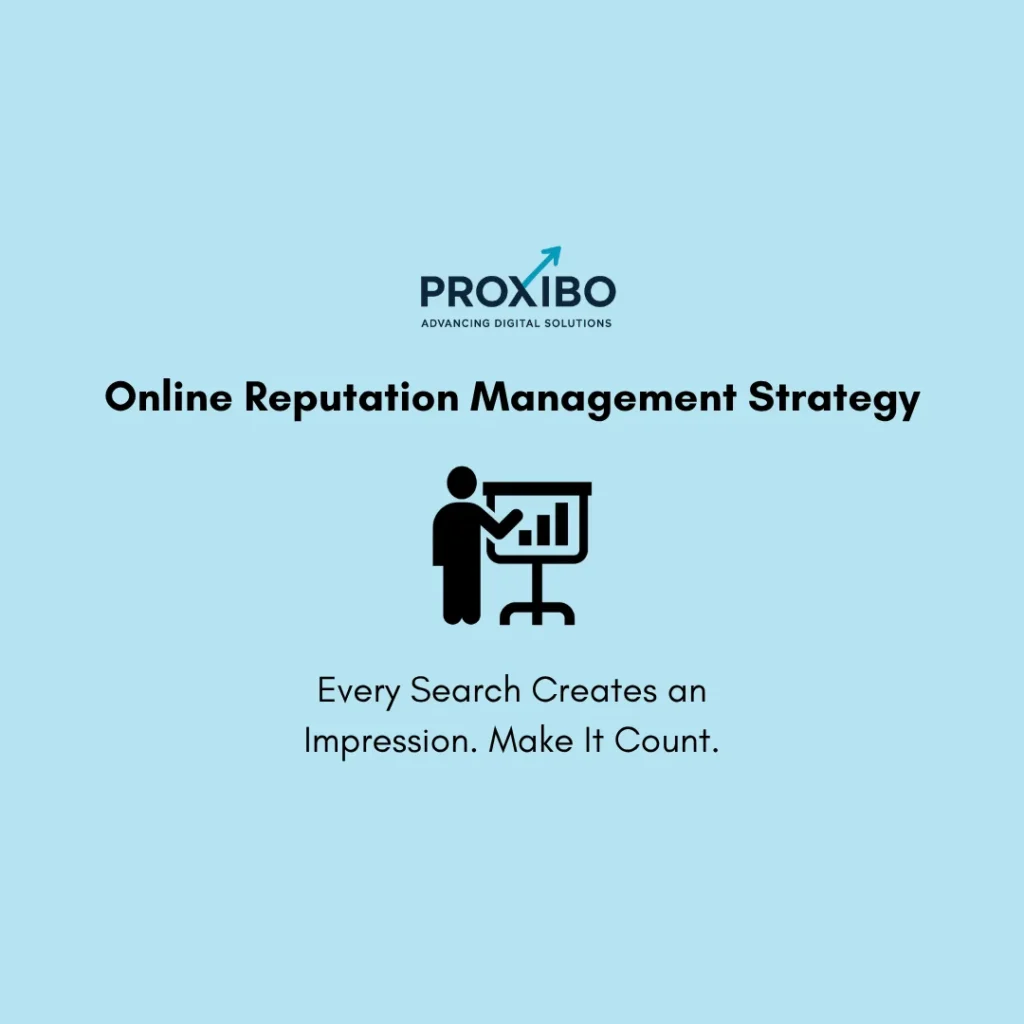Online reputation management strategy showing review monitoring, brand tracking, customer feedback analysis, and reputation improvement across search engines and social media platforms.