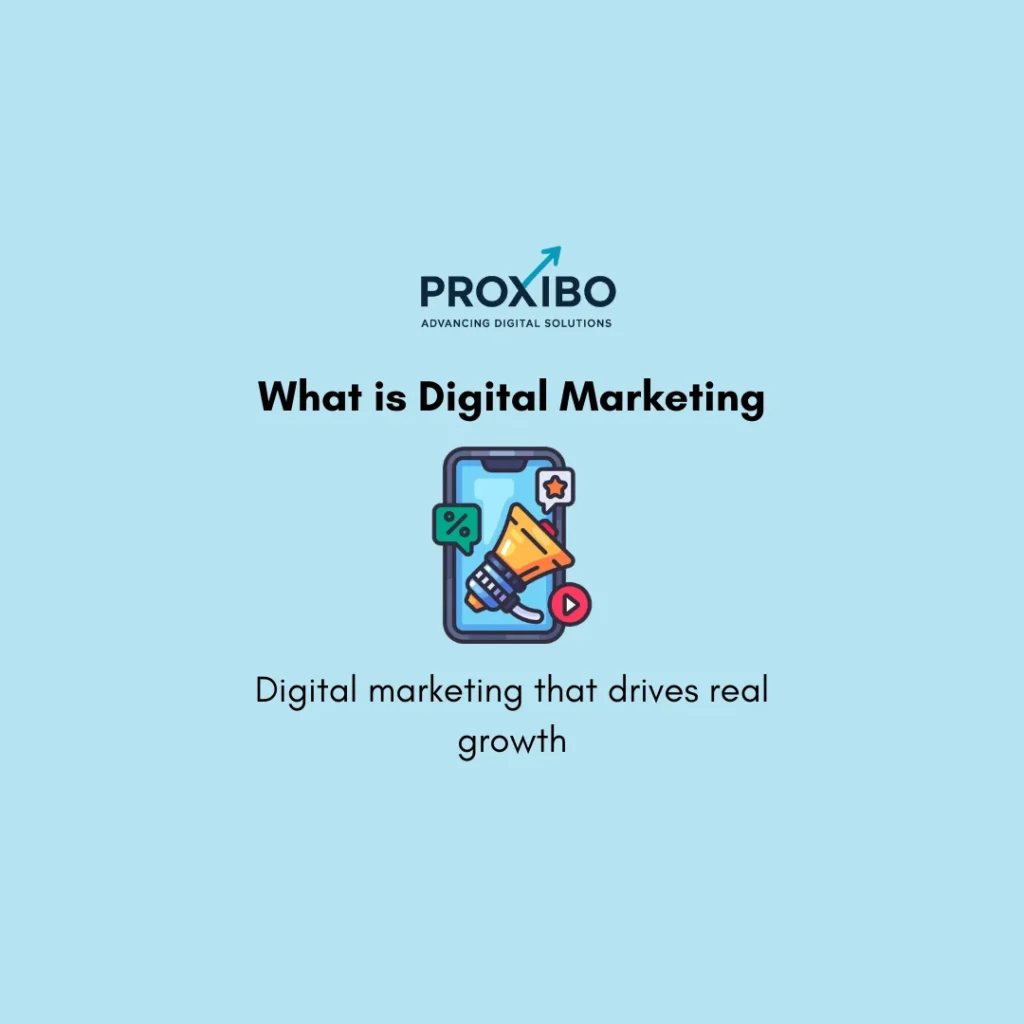 Digital marketing strategy illustration showing SEO, social media, content marketing, and online business growth